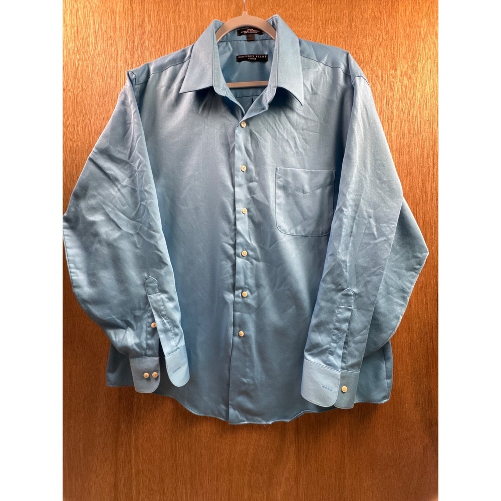 Geoffrey Beene Shirt Mens Size XL Blue Fitted Long Sleeve Sateen Button Down